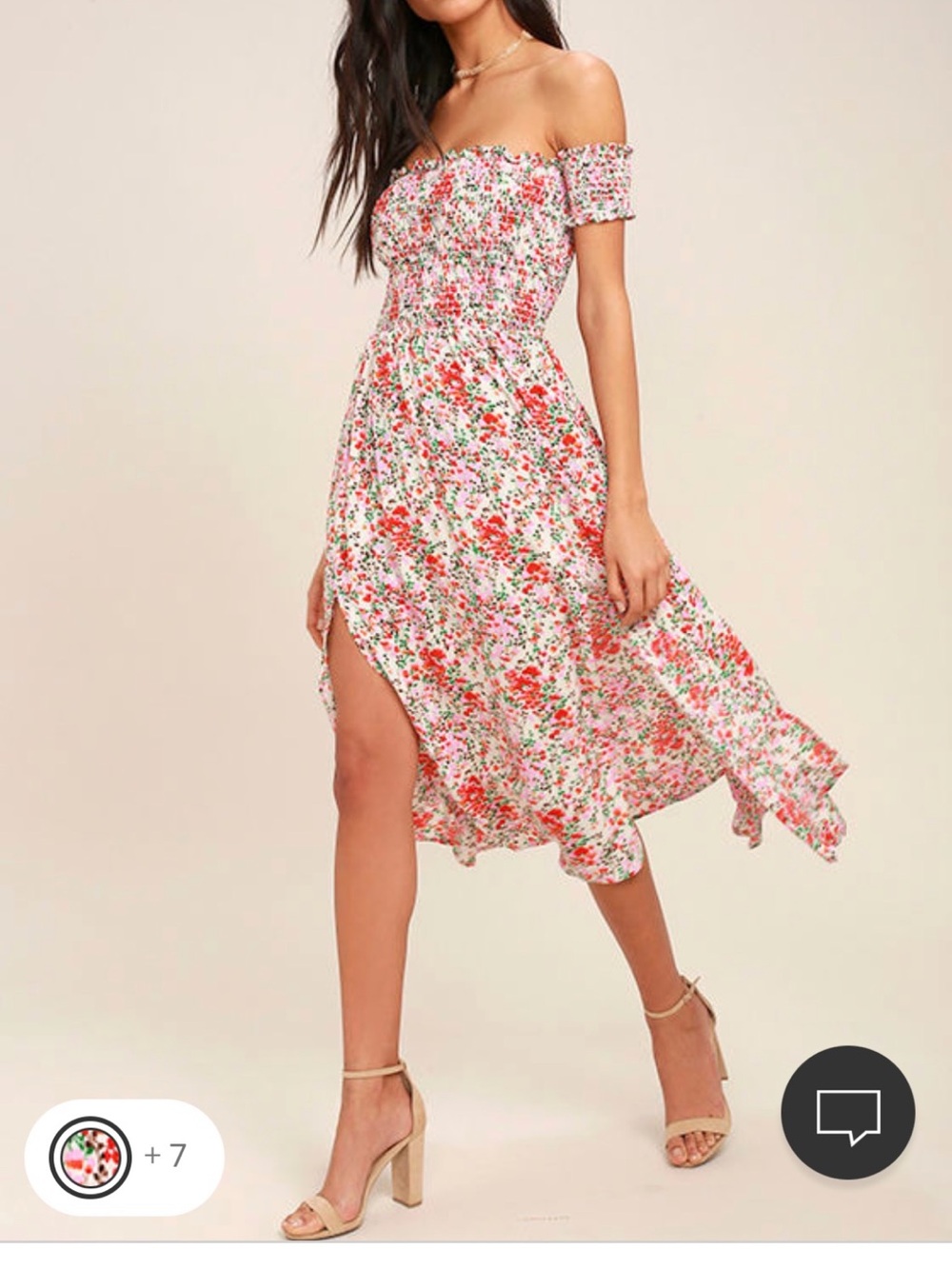 Lulu's Pink Floral Strapless Midi Dress with Side Slit